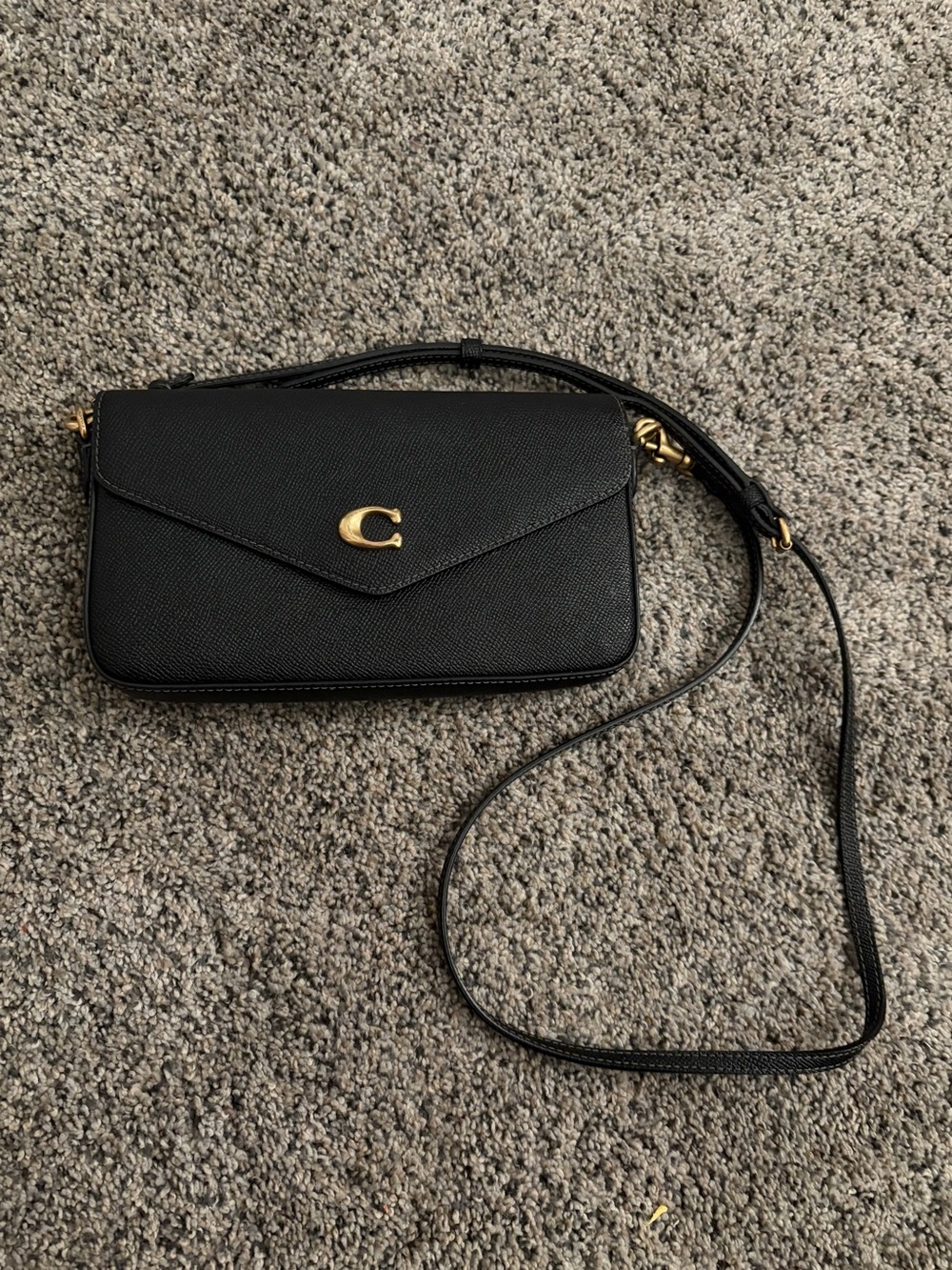 Coach Black Leather Crossbody with Gold C Hardware